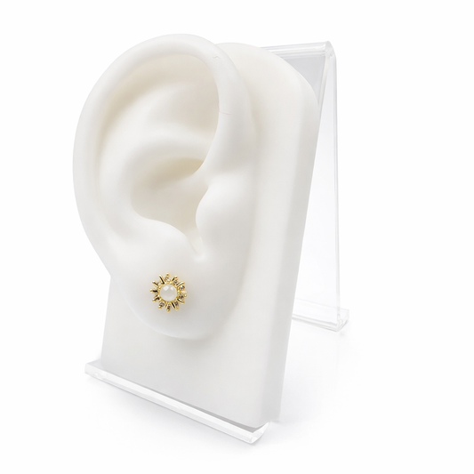 Aretes Sol Opalino – Chapa de Oro con Circonias